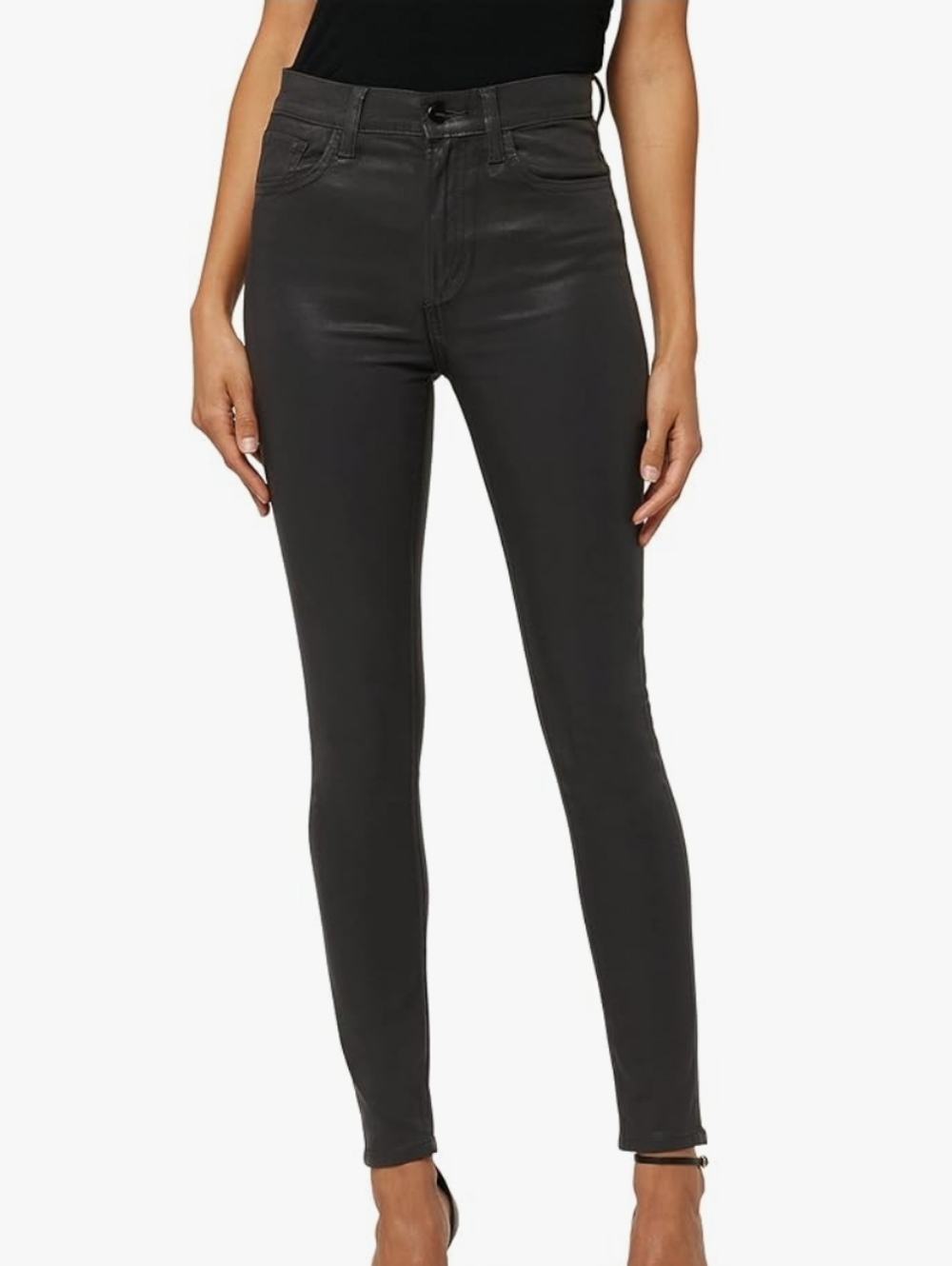 Joe's The Charlie High Rise Skinny Ankle Jean Black Sleek Sateen Coated 25 NWT